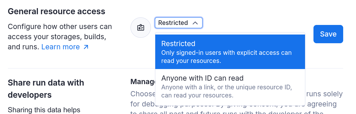 Setup account-level general resources access setting