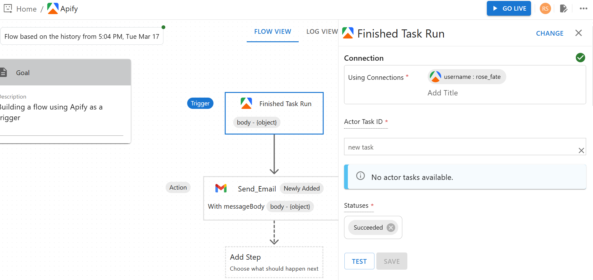 Add Apify trigger in viaSocket